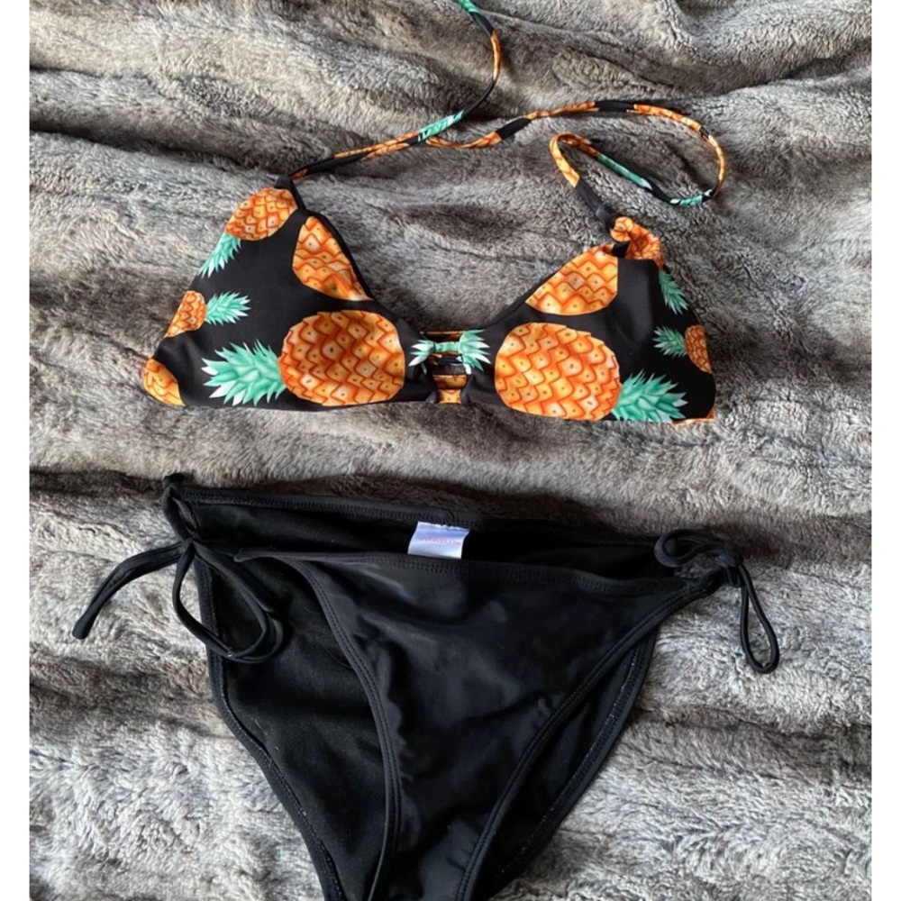 Pineapple Bikini Top with Black Bottoms
